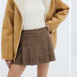 Mango Glen Plaid Brown Pleated Skirt size 4